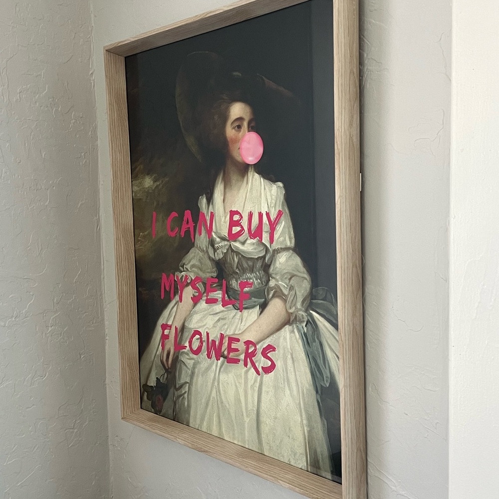 Framed Art Print with Pink Text